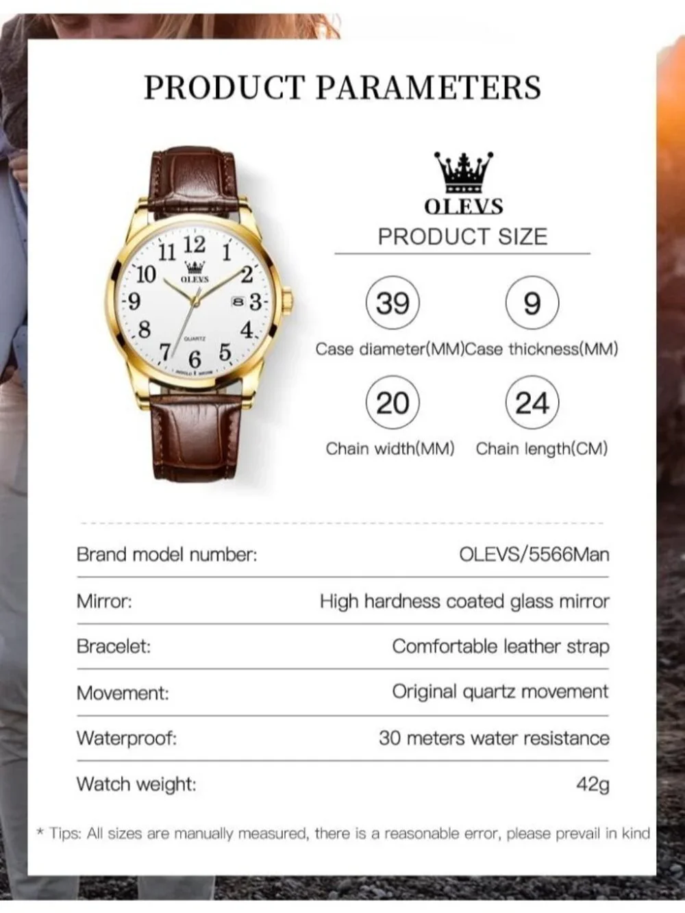 Men's Brown Gold Analog Stainless Steel Roman Numbers Waterproof Classic Watch